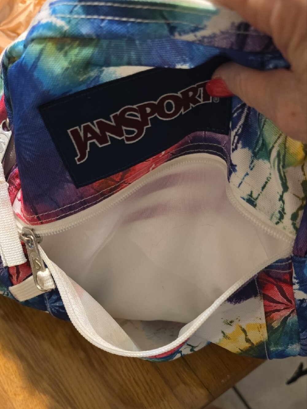 Jansport Large Tie-Dye Backpack in Blue, Pink, Green - Picture 9 of 10